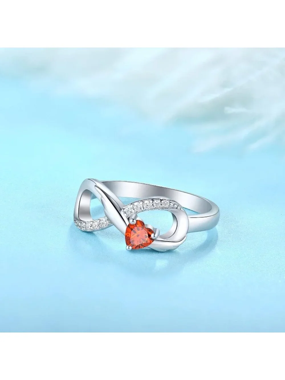 Women's Garnet Jan 925 Sterling Silver Infinity Promise Angel Wings Heart Ring